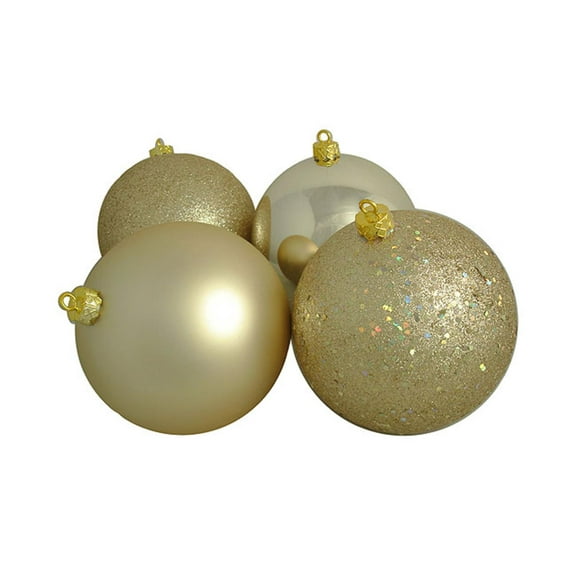 4ct Champagne Gold Shatterproof 4-Finish Christmas Ball Ornaments 6" (150mm)