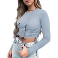 thumbnail image 2 of Birdeem Womens Cute Crop Tops Long Sleeve Drawstring Ruched T-Shirts Slim Top, 2 of 8