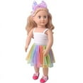 thumbnail image 4 of AlevRam 3 Piece Outfit for 18" Dolls Sequin Jacket, White Tank Top Rainbow Tulle Skirt Doll Clothes Set, 4 of 5