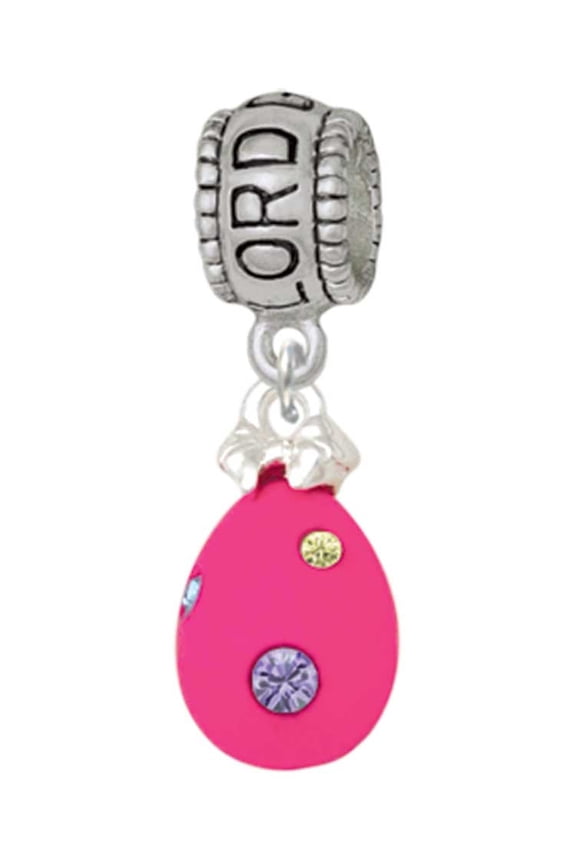 Hot Pink Easter Egg with Color Crystal Dots Lord Guide Me Charm Bead