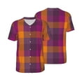 thumbnail image 3 of Daiia Purple Yellow Buffalo Plaid Mens Baseball Jersey Button Down Shirts Short Sleeve Sports Uniforms-Small, 3 of 9