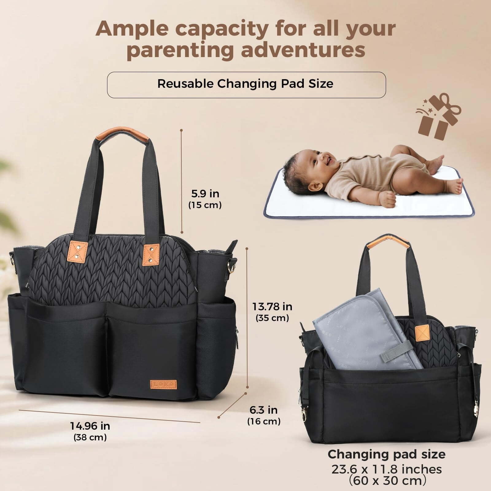 17-Pocket Large Waterproof Diaper Bag Tote - Twill Baby Bag with Portable Changing Pad, Crossbody Hospital Labor Delivery Bag for Mom, Newborn Essentials Gift
