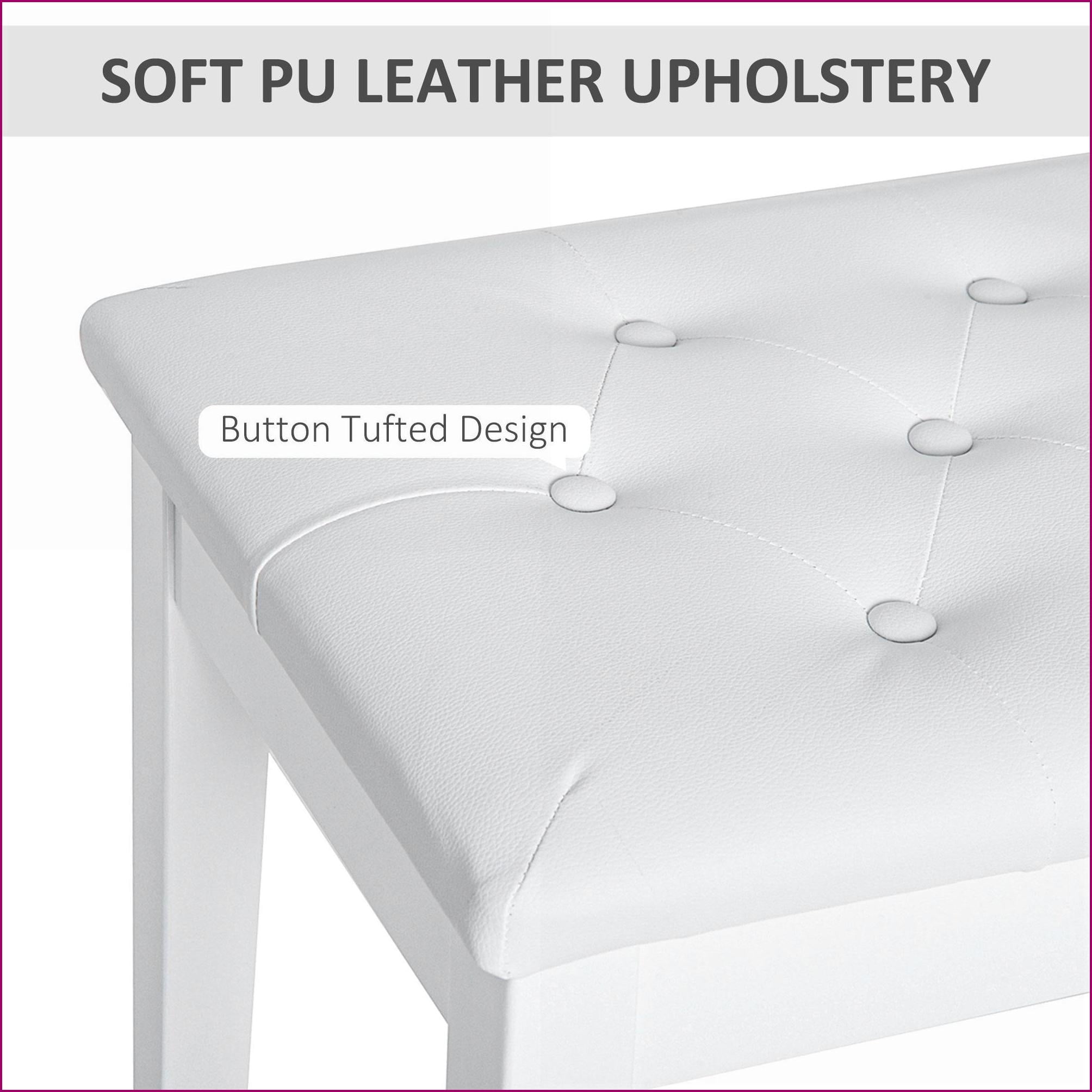 Piano Bench, Farmhouse 2-Seater Wooden Frame Faux Leather Tufted Seat for Piano Lessons | Ivory | Faux Leather