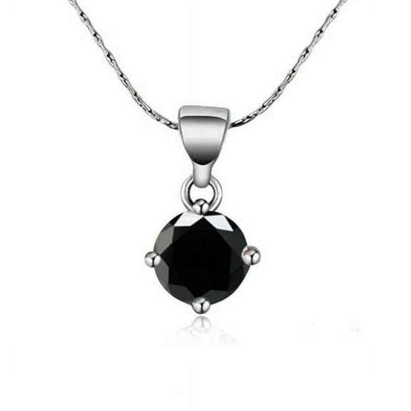 Paris Jewelry 18K White Gold 2 Ct Created Black Sapphire Round Stud 18 inch Necklace Plated
