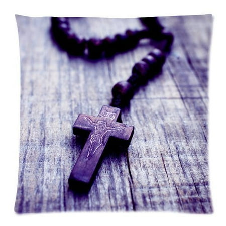 Zippered Rosary Case - BPBOP A Rosary Cross on Wooden Background. Picture Zippered Throw Pillow Cover Cushion Case 20x20 inches Two Sides Printing