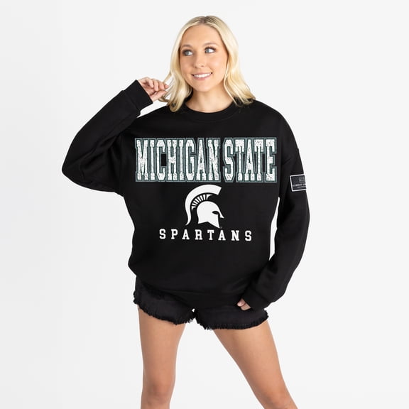 Women's Gameday Couture Black Michigan State Spartans Oversized Level Up Black Label Premium Sweatshirt