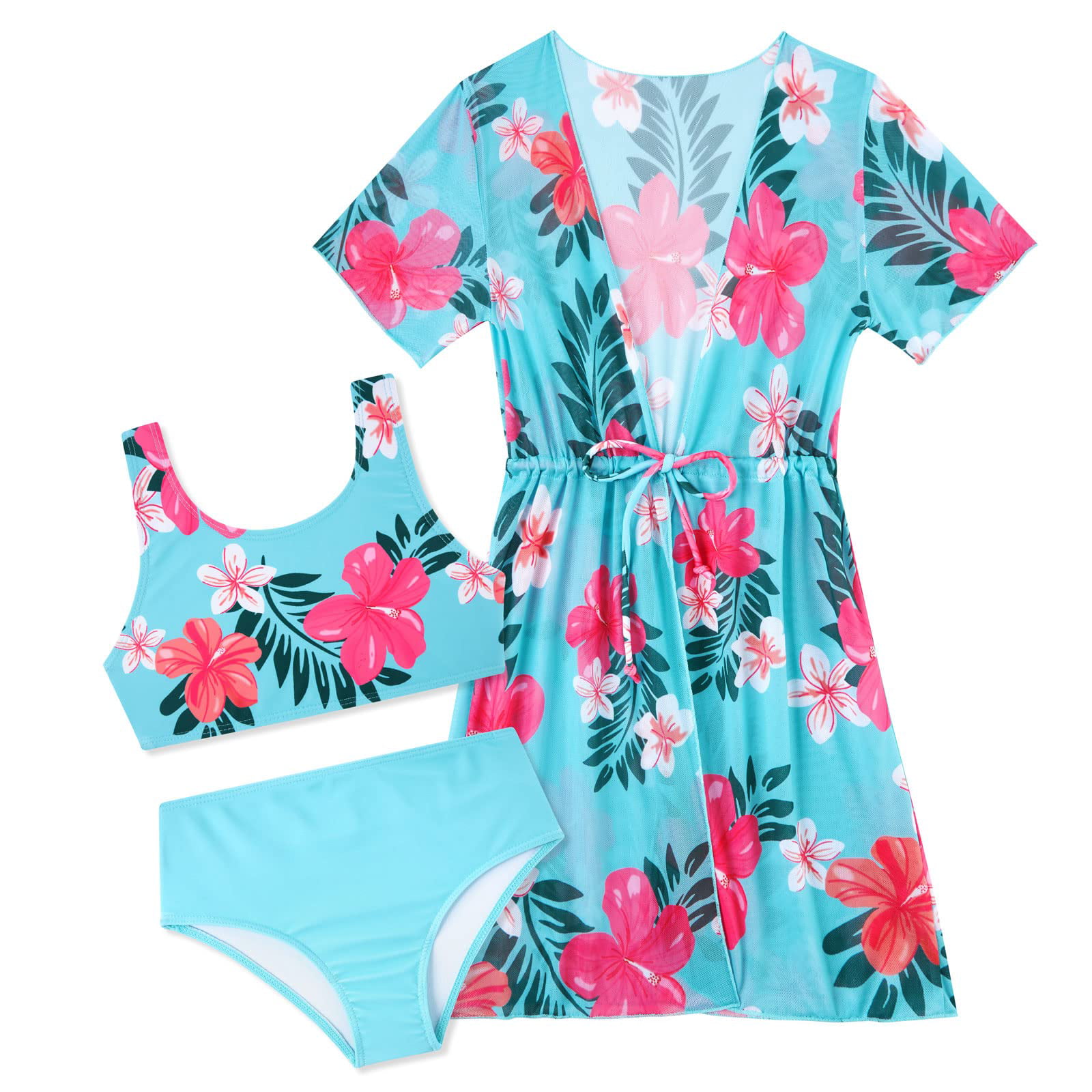 Girls Swimsuit Size 7/8 Pink Flowers Bikini Bathing Suit Sun Protection ...