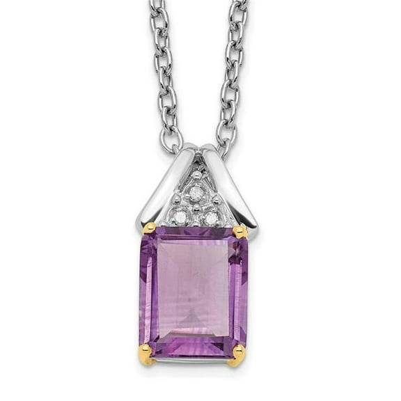 Finest Gold Sterling Silver & 14K Accent Amethyst Diamond 18 in. with 2 in. Extension Necklace