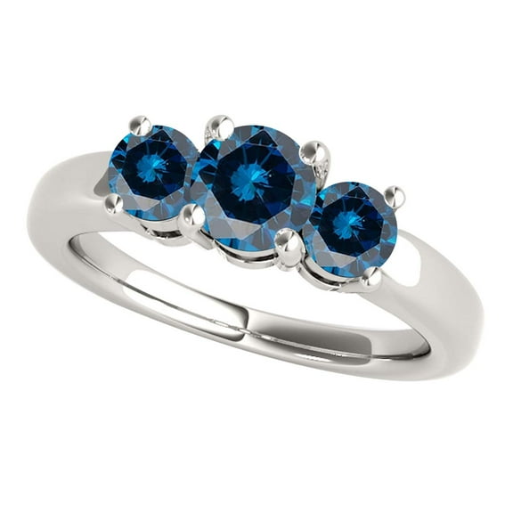 Aonejewelry 0.50 Ct. Ttw 3 Stone Blue Diamond Enagement Ring In 14K White Gold