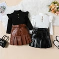 thumbnail image 4 of Gpaecead Toddler Baby Girl Skirts Outfit Kids Ribbed Knit Tops Pleated Leather Mini Skirt With Belt 3Pcs Spring Fall Clothes Black, 4 of 4