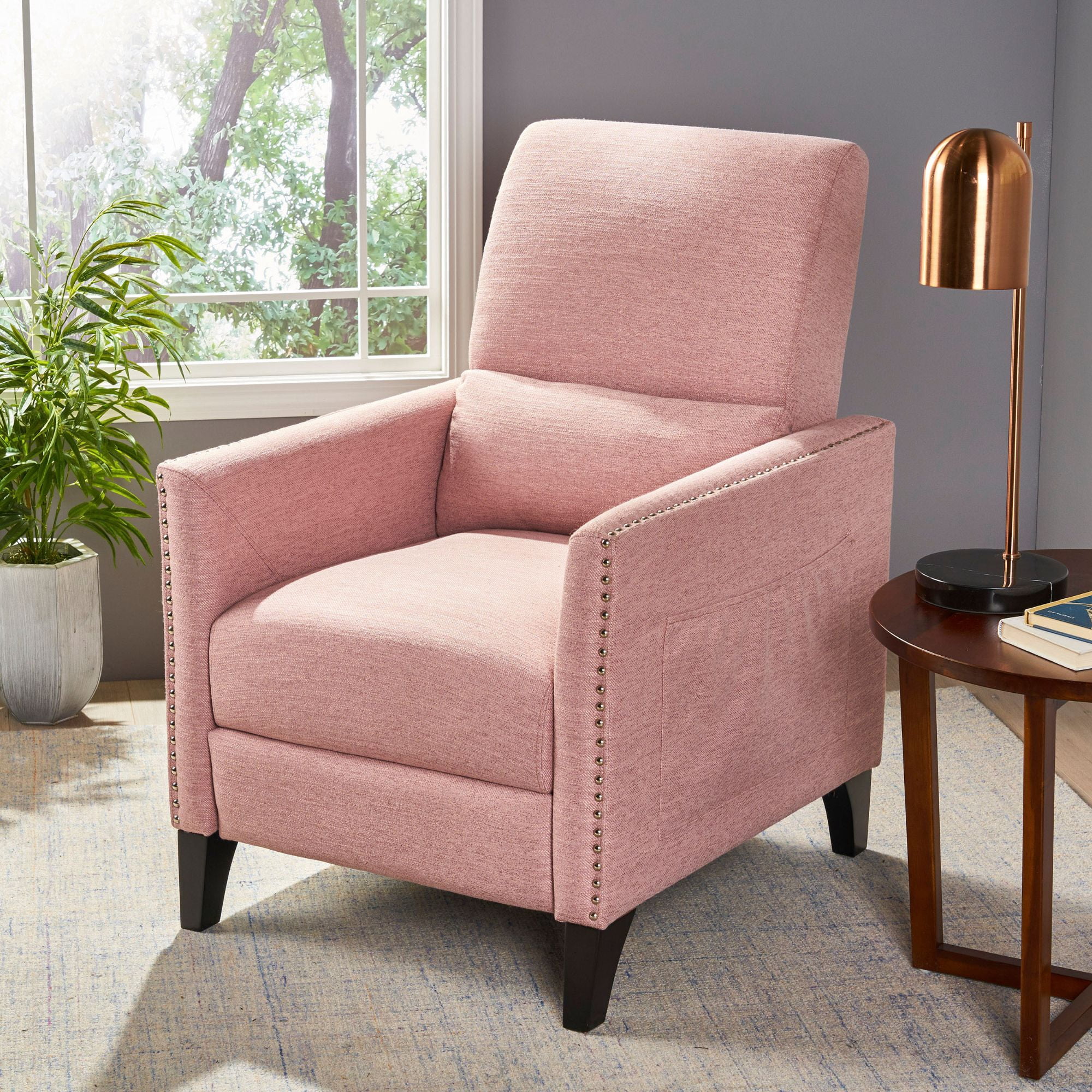 Noble House Pale Standard Contemporary Push Back Recliner, Pink
