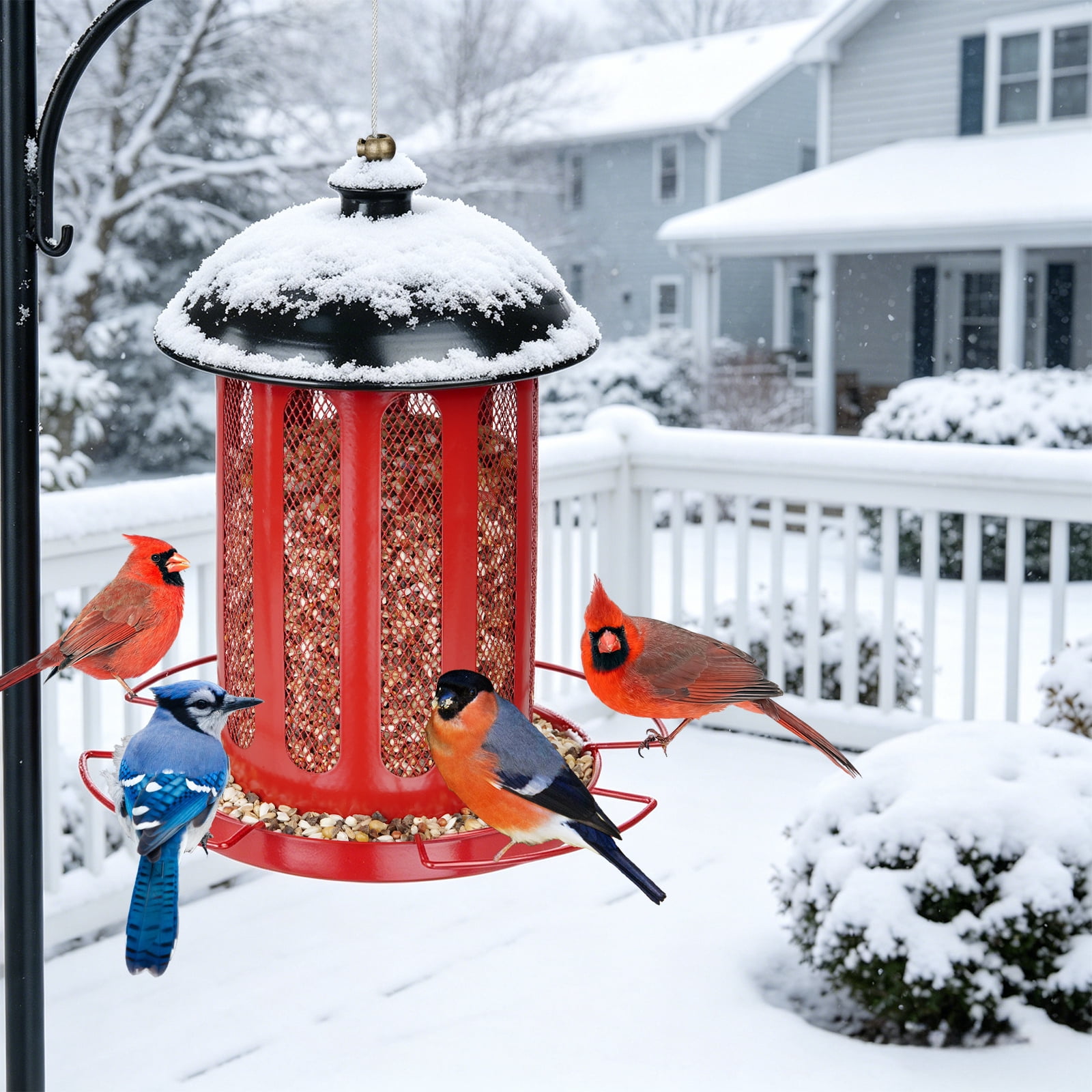Samhe Wild Bird Feeder, 4 lbs Large Capacity Bird Feeders for Outdoor Hanging, Heavy Duty Metal Birdfeeder, Red
