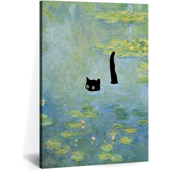 Aaheei Cat Wall Art Monet Prints Vintage Canvas Wall Art, Funny Cat in Water Lilies Posters, Kawaii Cat Posters for Room Bedroom Living Room Bathroom Wall Decor Aesthetic