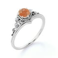 thumbnail image 4 of JeenMata Milgrain Princess Crown 1.10 Carat Round Brilliant Cut Aventurescent Sunstone and Moissanite Six Prong Filigree Engagement Ring in 18K White Gold Plating over Silver, 4 of 6