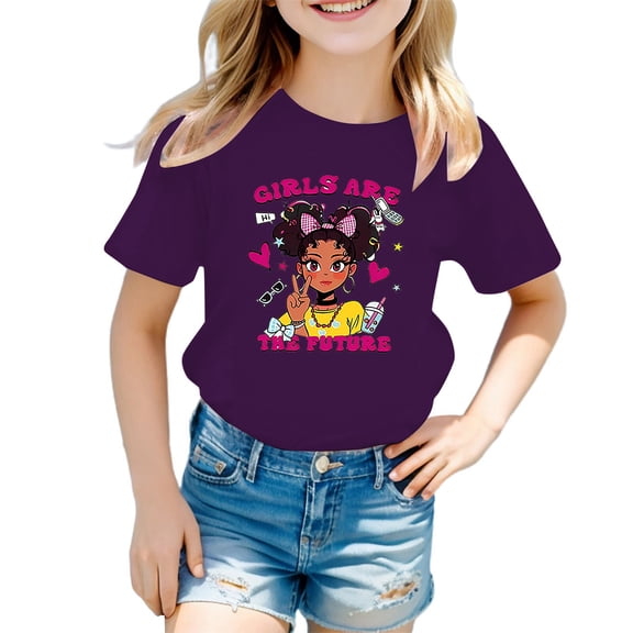 XEGLSBU Shirts for Girls 14-16 Trendy Kid Girls Cute Graphic Round Neck Short Sleeve Tee Summer Casual T Shirt Purple Size 7-8 Years