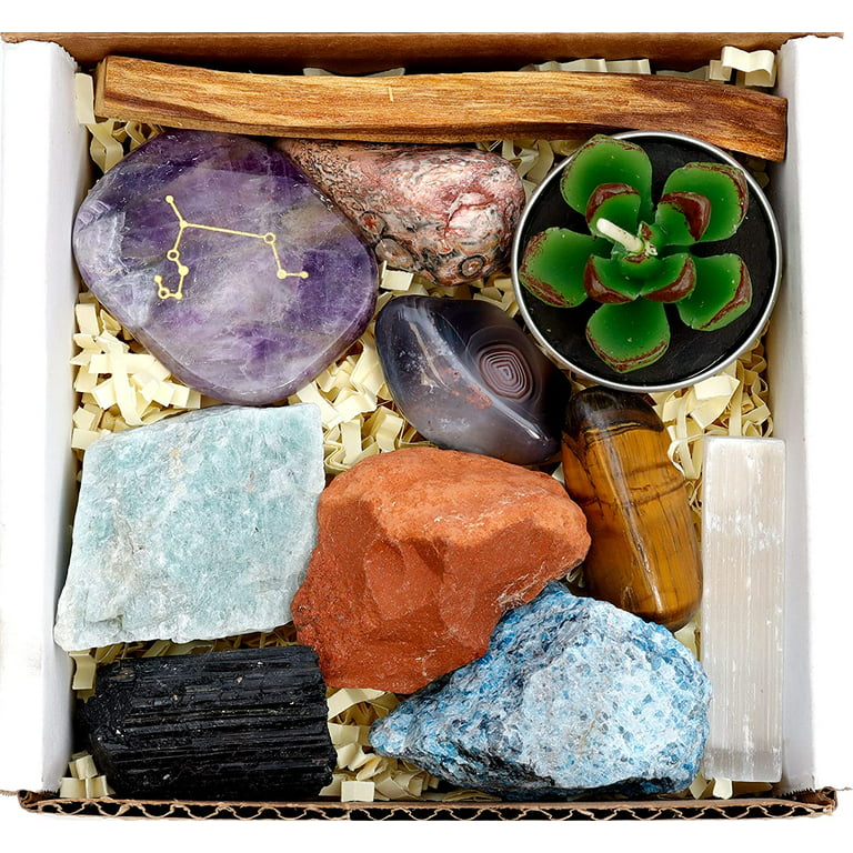 Leo Zodiac Healing Crystals Gift Set (14 Pc): 9 Stones, 18K Gold-Plated  Constellation Necklace, Meteorite