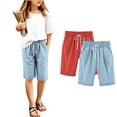 thumbnail image 4 of ZACPNCV 2PC Girls Bermuda Shorts Knee Length Straight Leg Short Loose Casual Cute Solid Drawstring Elastic Waist Jorts Summer Trendy Watermelon Red 12-13 Years, 4 of 5