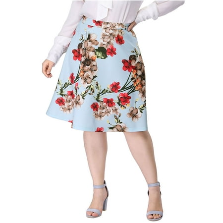 Unique Bargains Women's Plus Size Zipper A Line Full Floral Print Skirt