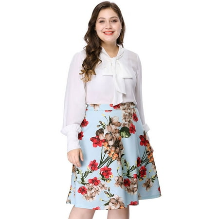 Unique Bargains Women's Plus Size Zipper A Line Full Floral Print Skirt