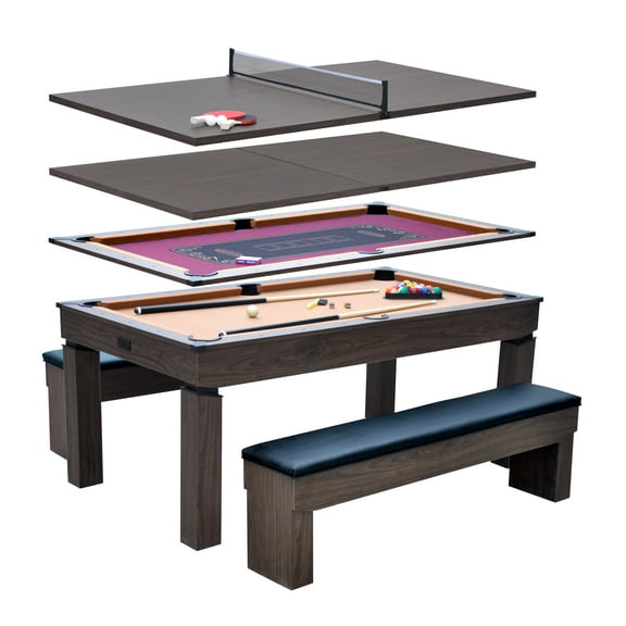 6 ft Pool Table 4-in-1 Dining Top, Table Tennis and Poker with Game Accessories, by Barrington Billiards