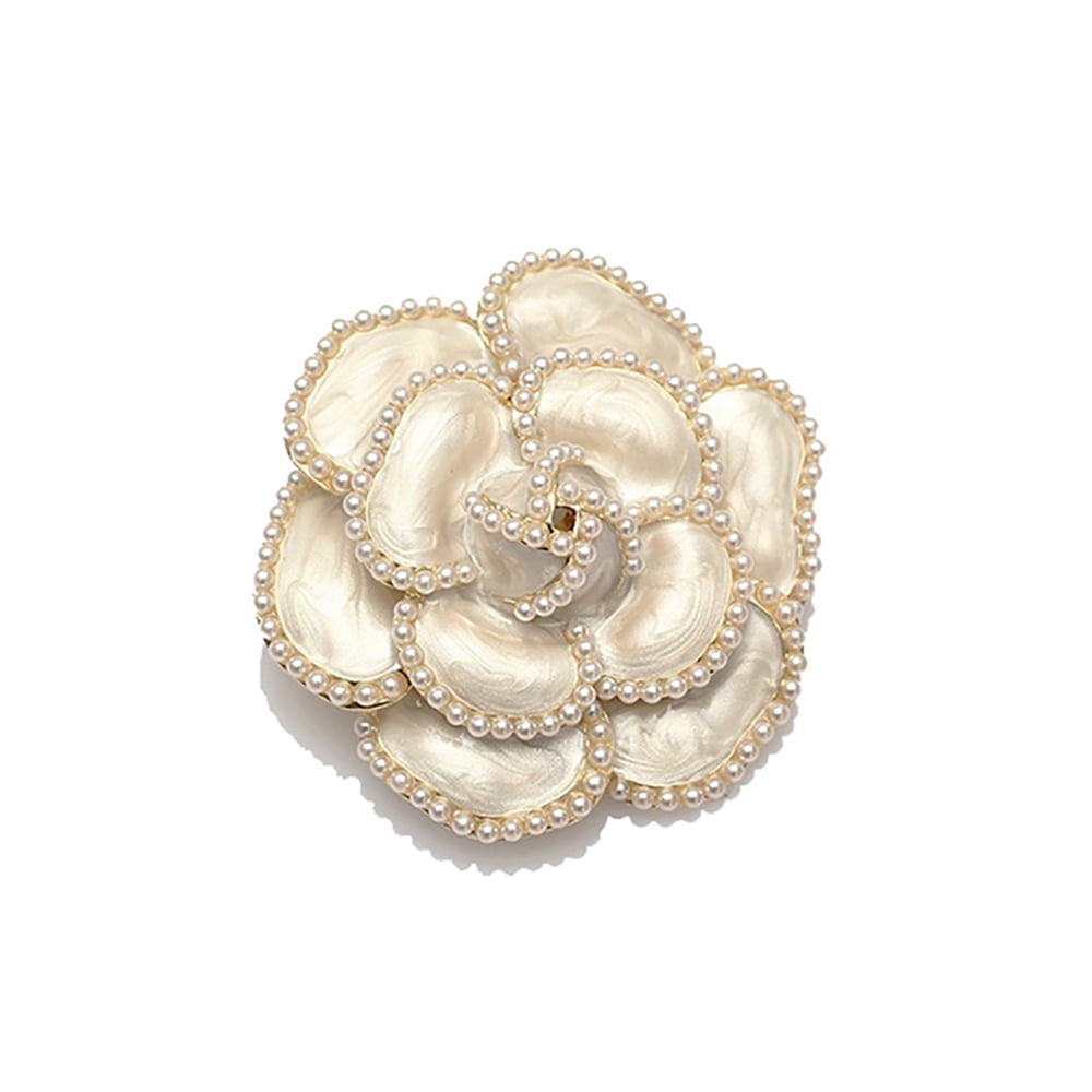 Camellia Flower Brooch Pin Pearl Wedding Banquet Corsages Shawl