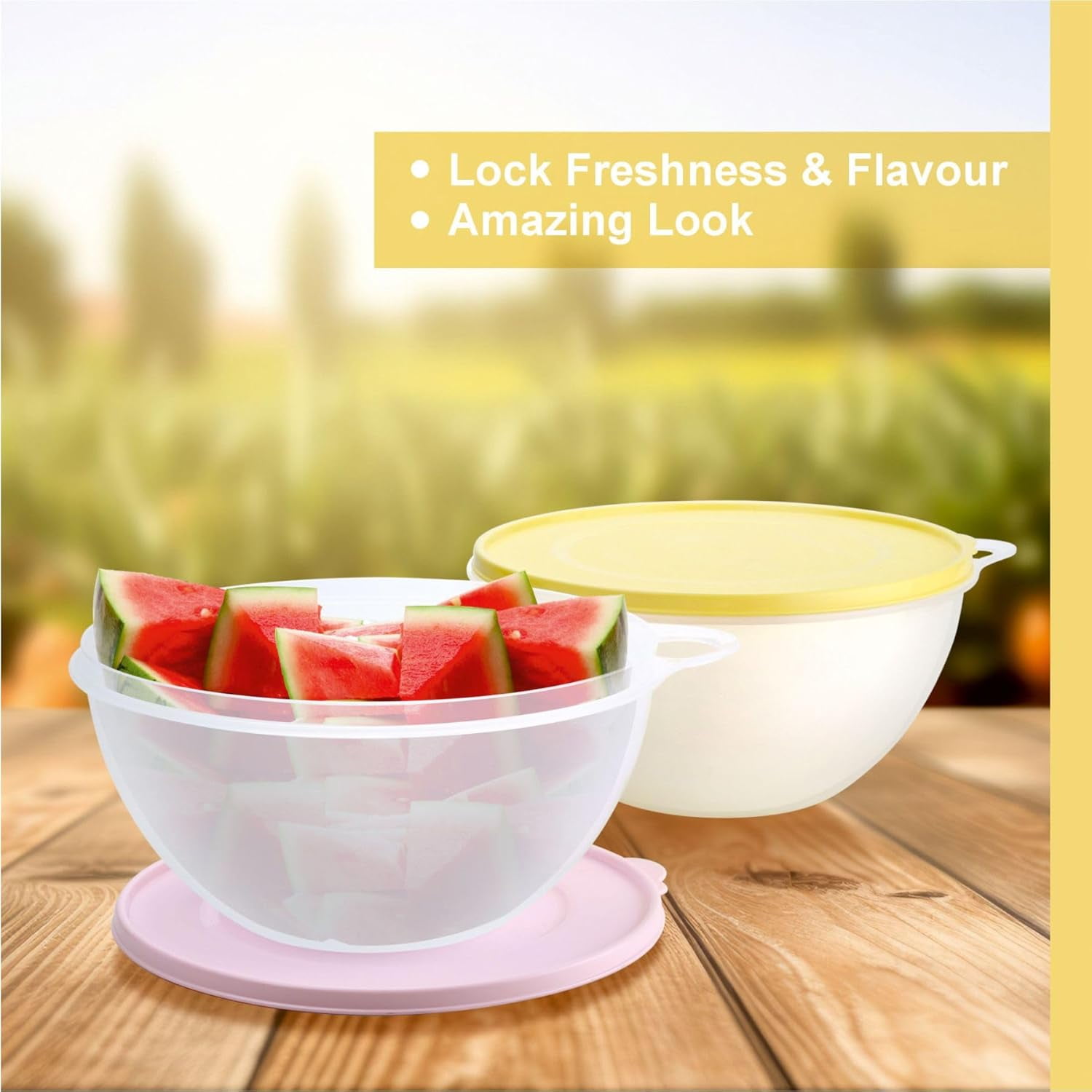 SIGNORA WARE 2‑Pack Large Food Storage Containers – Airtight Lids, Pink & Yellow