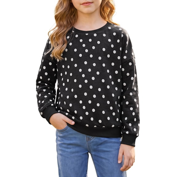 INSPIRE CHIC Girls' Halloween Polka Dot Crewneck Sweater Long Sleeve Soft Knit Pullover Top for School & Casual Wear 5-6 Years Black