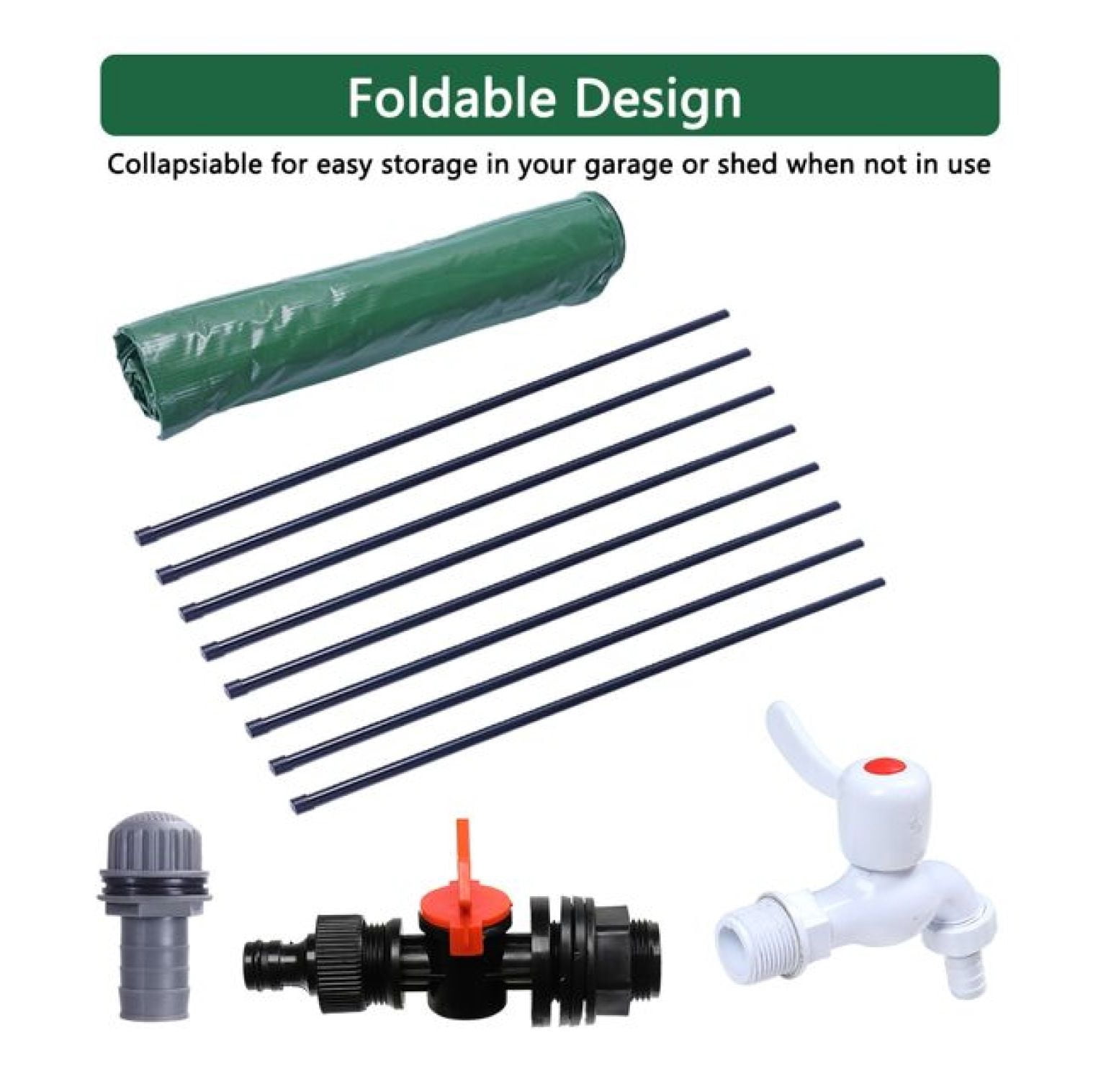 132 Gallon Rain Barrel Folding Water Collector - Green - Portable Rainwater Tank for Garden, Lawn, Plants - with Mesh Cover & Spigot