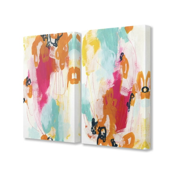 The Stupell Home Decor Bright Neon Pink and Aqua Blue Abstract Painting Canvas Wall Art, 2pc, each 16 x 20