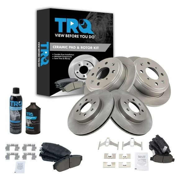 TRQ Brake Pad & Rotor Kit Ceramic Front & Rear w/Chemicals BKA15550 Fits select: 1994-1995 HONDA CIVIC EX, 1994-1996 ACURA INTEGRA