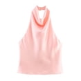 thumbnail image 4 of Arlun Women's Silk Satin Tank Tops Halter Cowl Neck Backless Sleeveless Summer Blouse Elegant Solid Color Simple Stylish Camisole Tops Party Outfit Light Pink S, 4 of 4