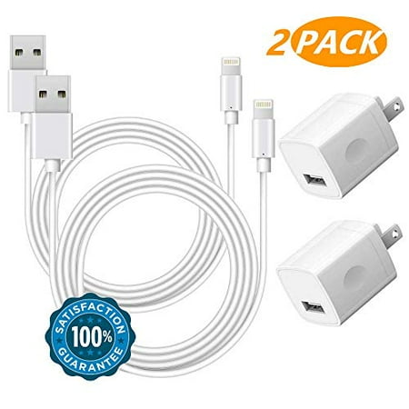Chargers 2-Pack Charging Cable Cords and 2-Pack USB Wall Adapter Power Block Plug Compatible iPhone X/8/8 Plus/7/7 Plus/6/6S/6 Plus/5S/SE/Mini/Air/Pro Case