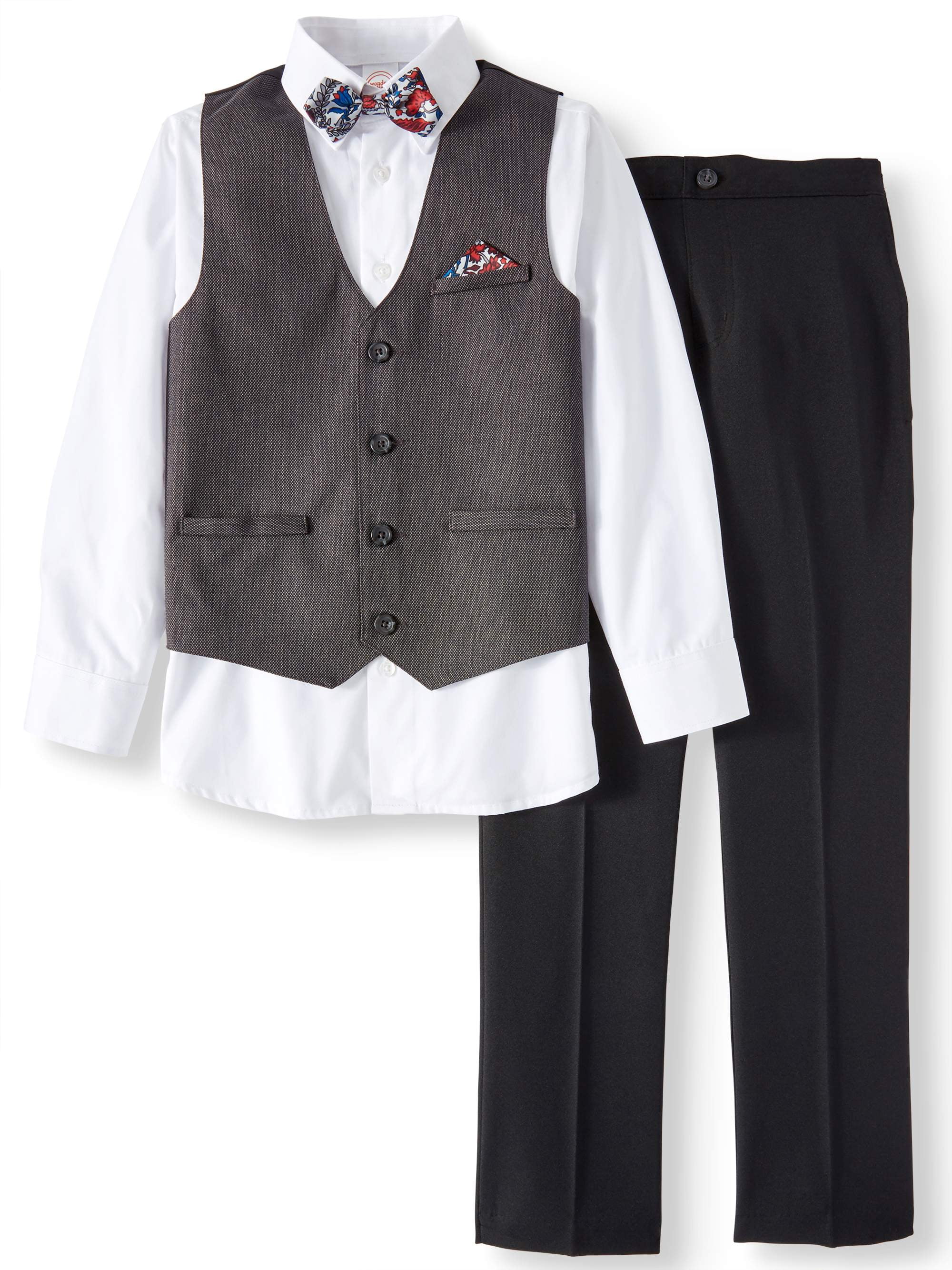 Charcoal Birdseye Dressy Vest with Dress Shirt, Twill Pants & Bowtie, 4 ...