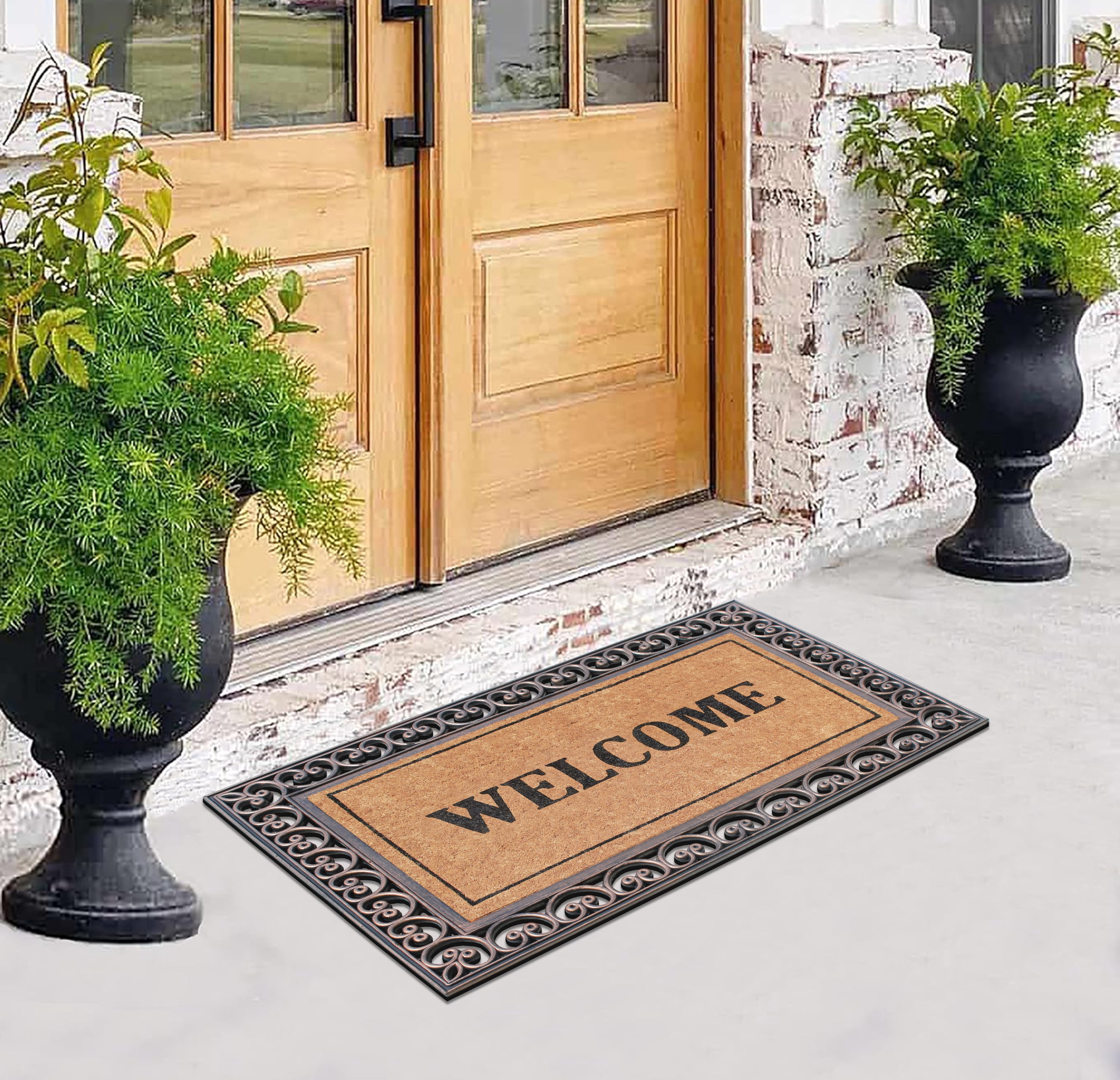 A1HC Welcome Rubber And Coir Classic Paisley Border Extra Large Double Doormat, 30"X48"