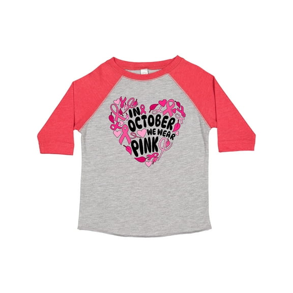 Inktastic In October We Wear Pink Breast Cancer Awareness Heart Boys or Girls Toddler T-Shirt