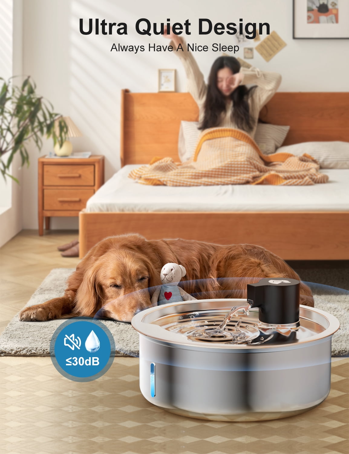 Dog Water Fountain, 8L Stainless Steel Dog Water Fountain for Large Dogs, Dog Water Bowl Dispenser, Super Quiet Pump and Replacement Filters for Cats and Dogs