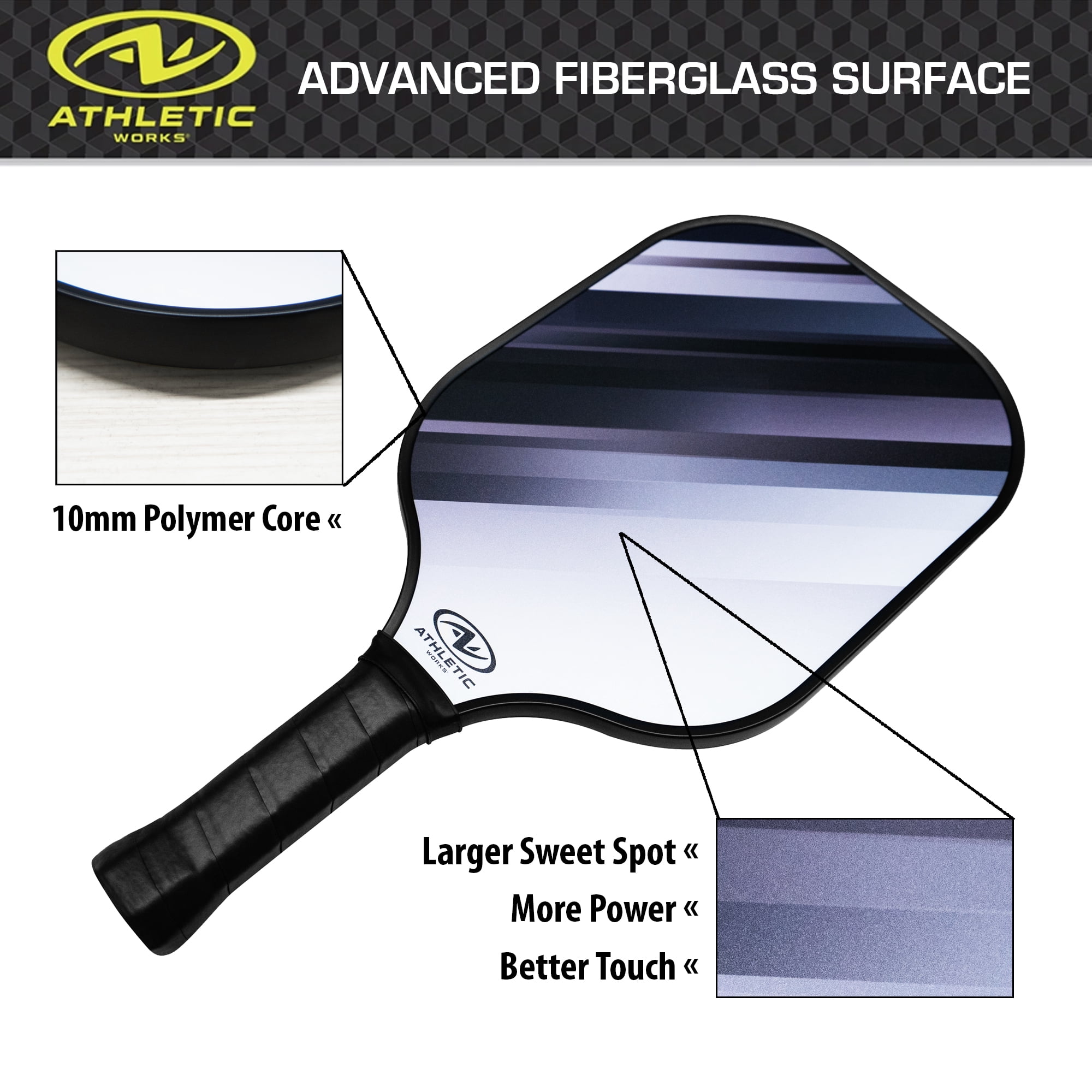 Athletic Works Fiberglass Pickleball Paddle, Black/Gray