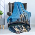 thumbnail image 4 of United States Soft Flannel Fleece Blanket, Lower Manhattan Skyline Brooklyn Bridge in New York City Famous Landmark, Cozy Plush for Indoor and Outdoor Use, 60" x 80", Pale Blue Tan, by Ambesonne, 4 of 5