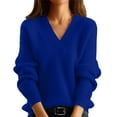 thumbnail image 2 of Womens Long Sleeve V Neck Sweaters 2025 Fall Casual Classic Soft Loose Fit Basic Pullover Jumper Top Winter Old Money Clothes Navy S, 2 of 5