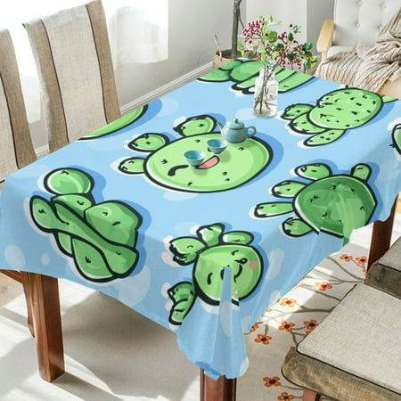 

WOBOGO Cute Cartoon Cactus on Blue Background Square Tablecloth 60×108in Polyester Fabric Tablecloth Washable Dust Resistant Wrinkle Resistant