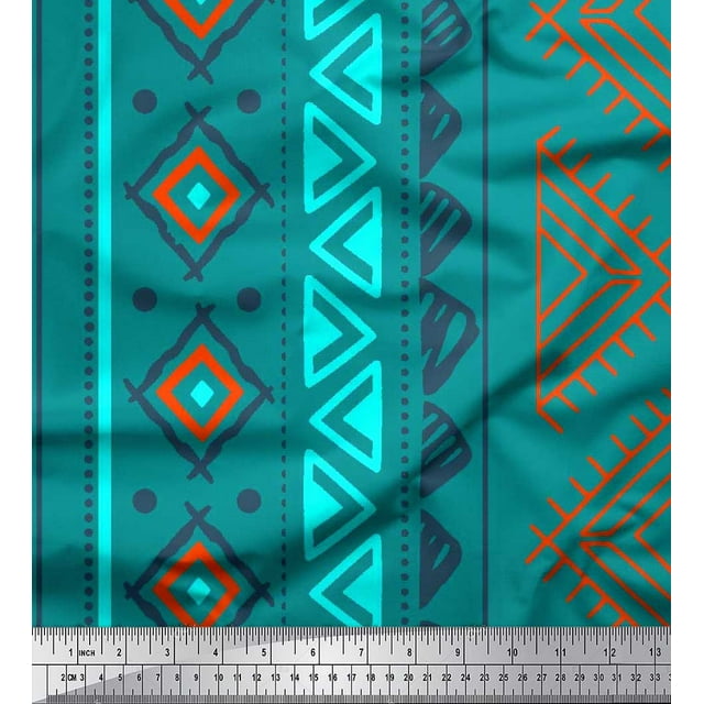 Soimoi Green Heavy Canvas Fabric Aztec Geometric Decor Fabric Printed Yard 58 Inch Wide