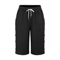 thumbnail image 4 of Cotton Linen Pants for Women Summer Casual High Waisted Drawstring Beach Bermuda Shorts by Yigetop Black L, 4 of 7