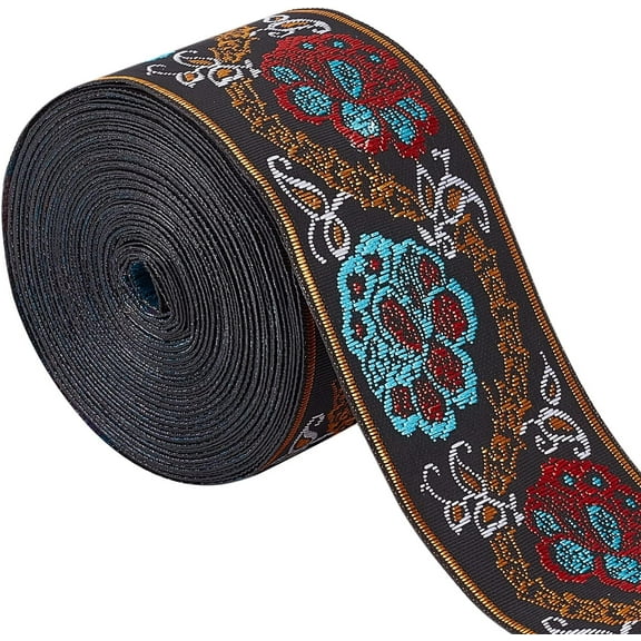 7M Floral Embroidered Jacquard Ribbon 2" Width Vintage Embroidered Ribbons Flower Woven Trim Fabric DIY for Embellishment Craft Supplies Mixed Color