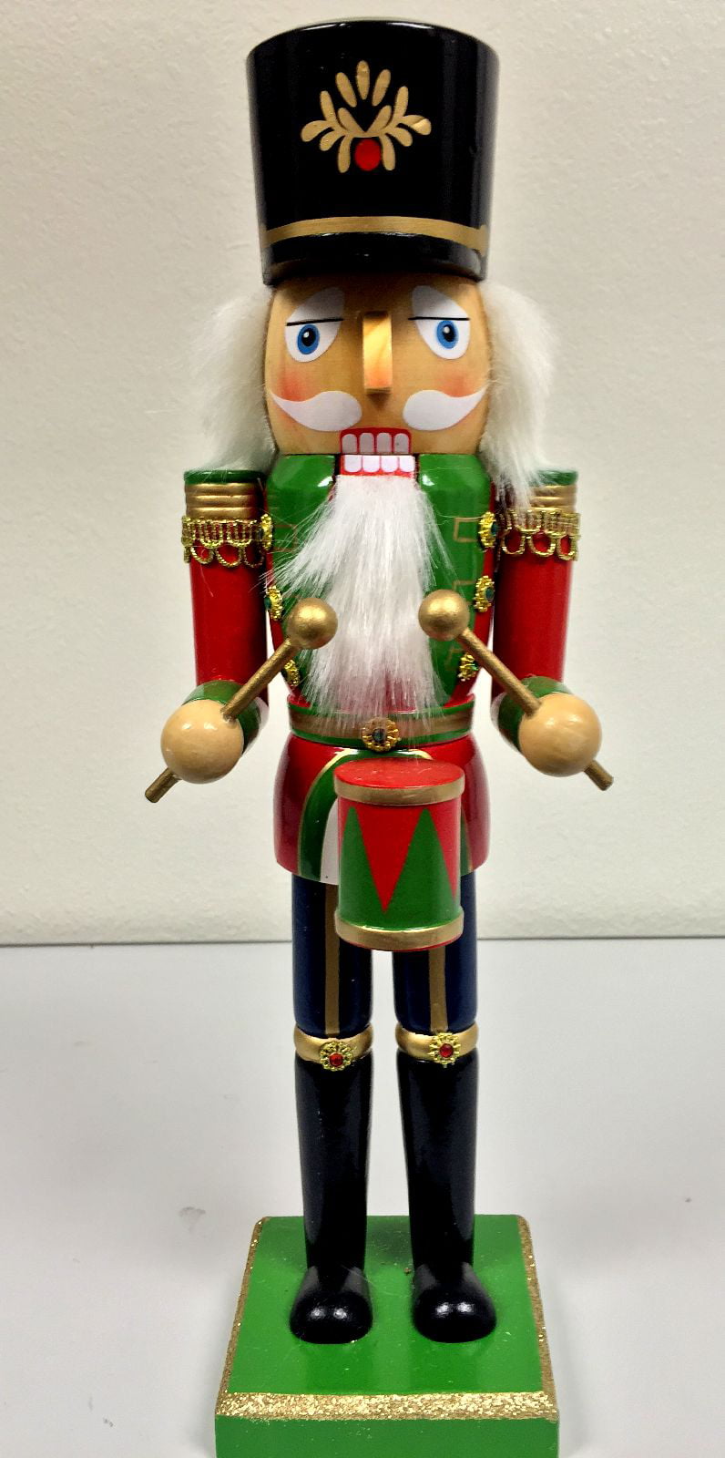 Red and Green Drummer Wooden Christmas Nutcracker 14 Inch Holiday