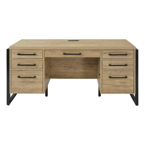 Modern Wood Laminate Office Desk Fully Assembled Light Brown