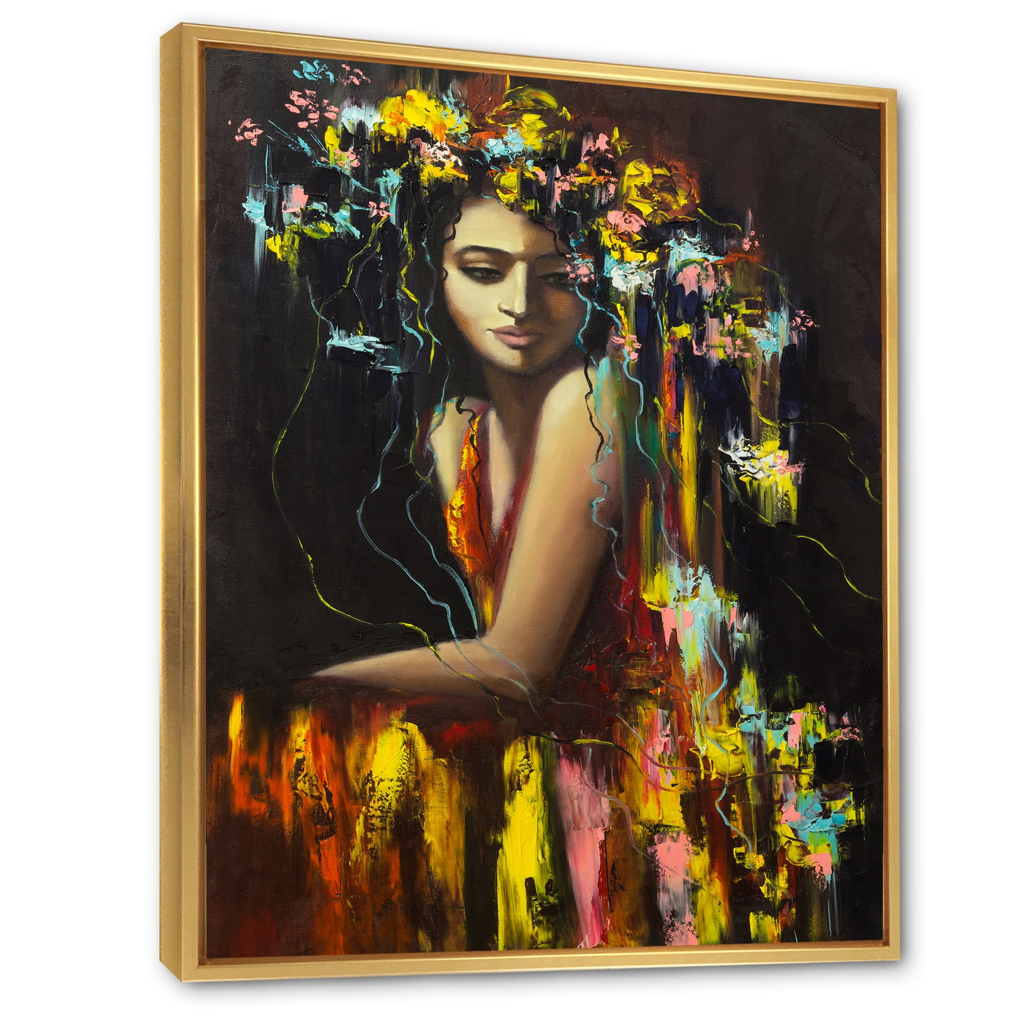Designart 'Modern Portrait Of A Young Girl' Modern Framed Canvas Wall Art Print