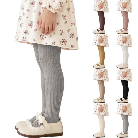 Bixock Toddler Girls Leggings Warm Knit Pantyhose Tights Footless Elastic Waist Bow Solid Color Soft Stretch Dance Training Casual Wear Size 6-7Years