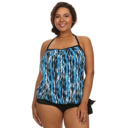 Dippin Daisy's Plus Size Blue River Bandeau Blouson Tie Tankini Set Swimwear Top and Bottom