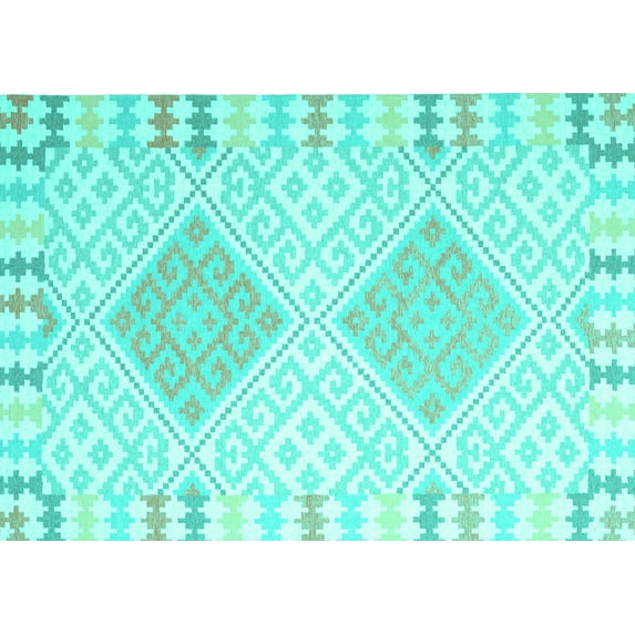 Ahgly Company Machine Washable Indoor Rectangle Southwestern Turquoise Blue Country Area Rugs, 7' x 9'