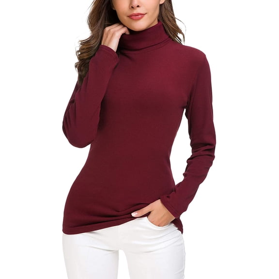 EXCHIC Women s Long Sleeve Turtleneck Sweater Slim Fitted Knitted Pullover Sweater Tops X-Large Wine Red